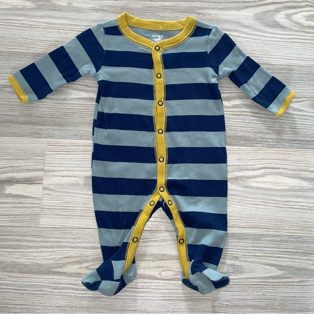 Carter’s Baby Boys Sleep & Play Sleeper 3M Blue Striped Snap Footie